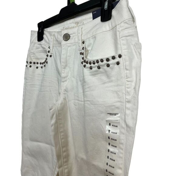 AMERICAN EAGLE SKINNY STRETCH White Wash Low Rise Studded Jeans NWT sz 6 x 32 - Picture 8 of 16